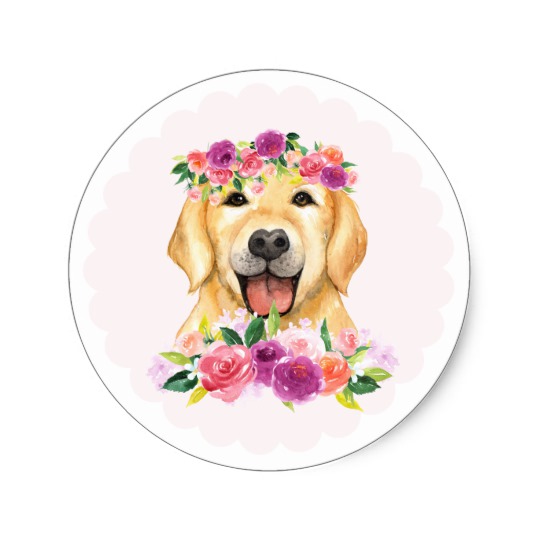 540x540 Watercolor Golden Retriever With Floral Crown Classic Round - Golden Retriever Watercolor