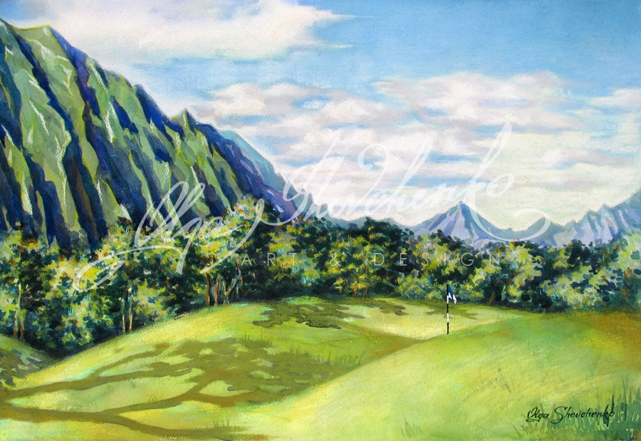 900x619 Hawaiian Art Gallery By Olga Shevchenko - Golf Course Watercolor