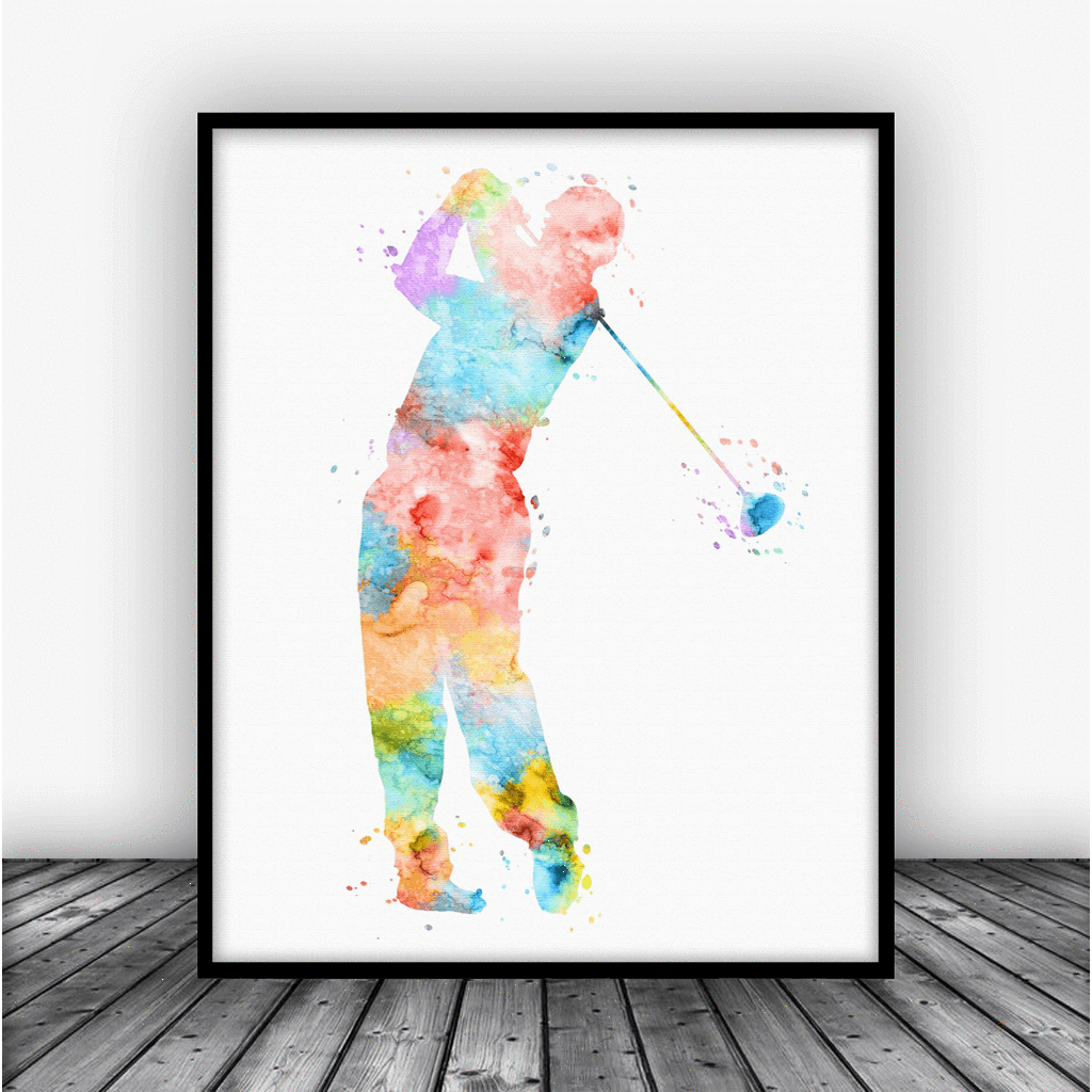 1024x1024 Golf Player Art Print Poster - Golf Watercolor