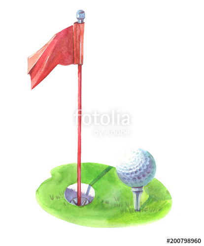 414x500 Watercolor Golf Flag Ball Object Isolated On White Background - Golf Watercolor