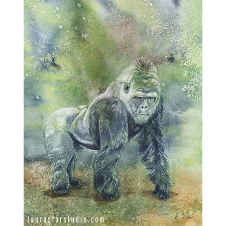 450x450 Gorilla Strong Original Watercolor Painting 8x10 - Gorilla Watercolor