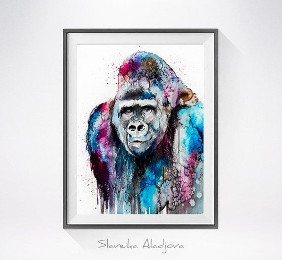 570x525 Gorilla Watercolor Painting Print By Slaveika Aladjova, Art - Gorilla Watercolor