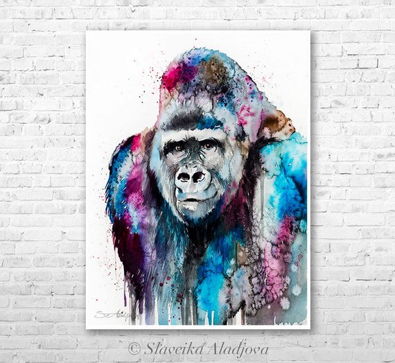 570x524 Gorilla Watercolor Painting Print By Slaveika Aladjova Art Etsy - Gorilla Watercolor
