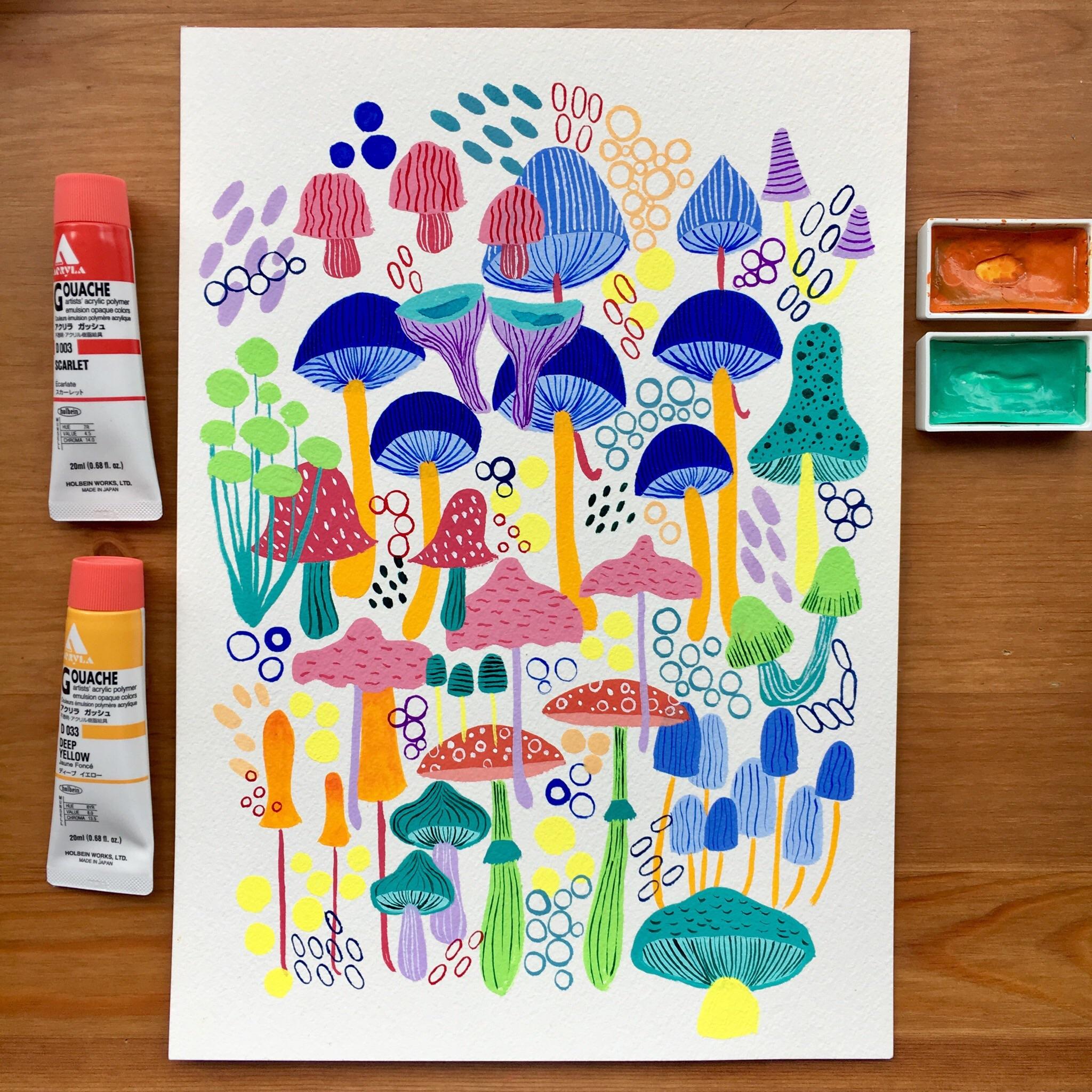2048x2048 Mushrooms - Gouache Watercolor