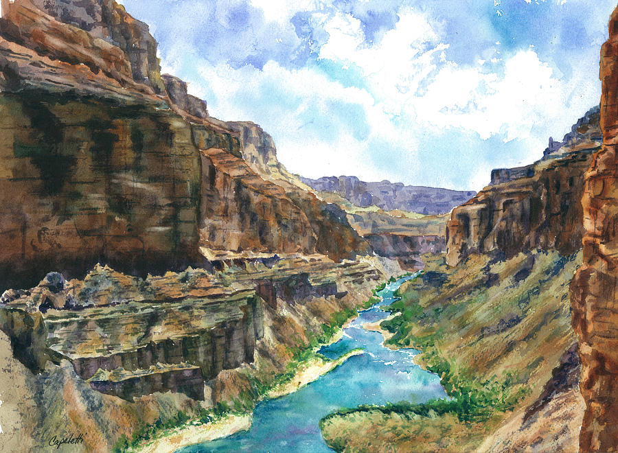 900x660 Grand Canyon River View Red Rocks Watercolor Painting By Barb - Grand Canyon Watercolor
