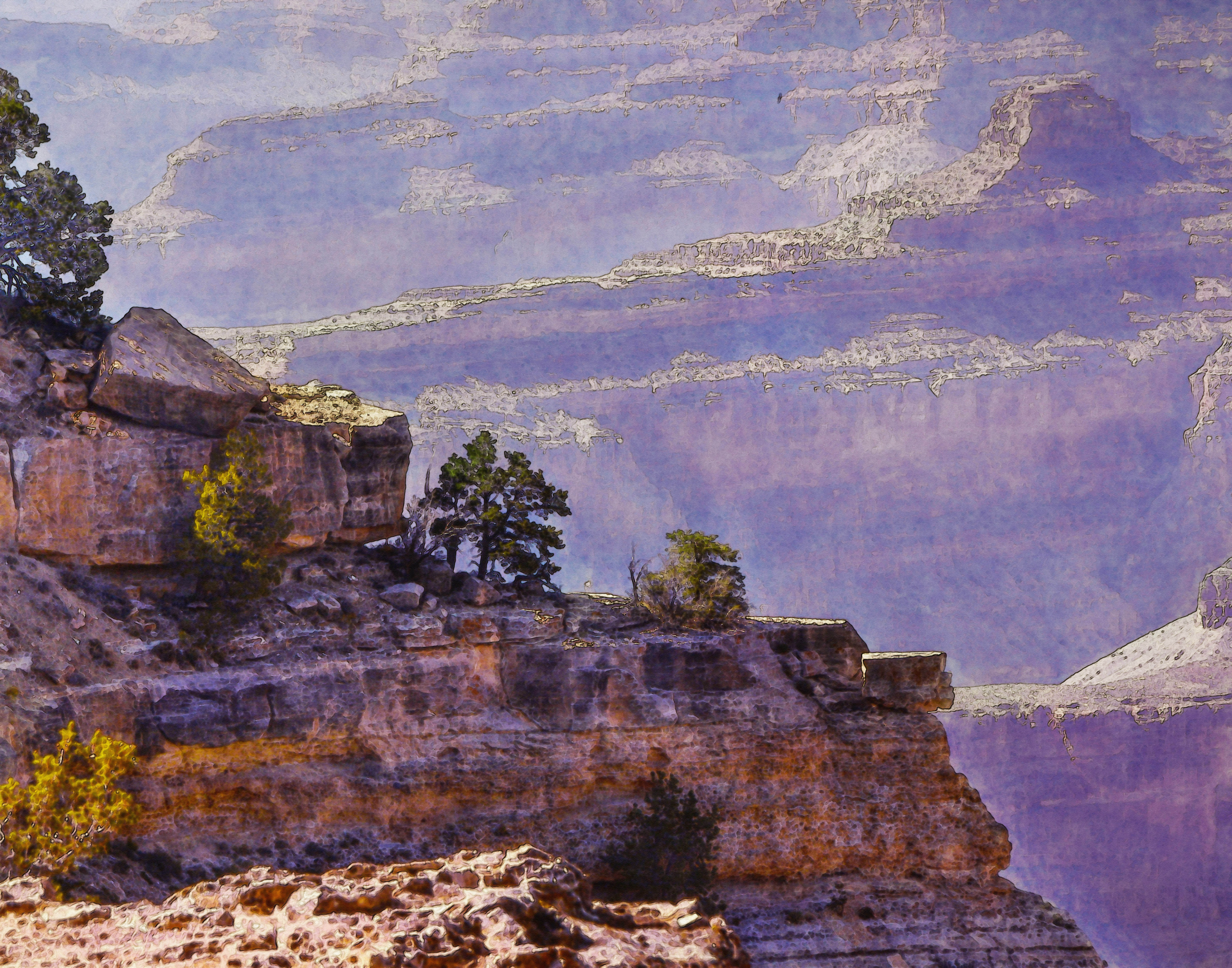 8400x6600 Grand Canyon Tree Sentry - Grand Canyon Watercolor