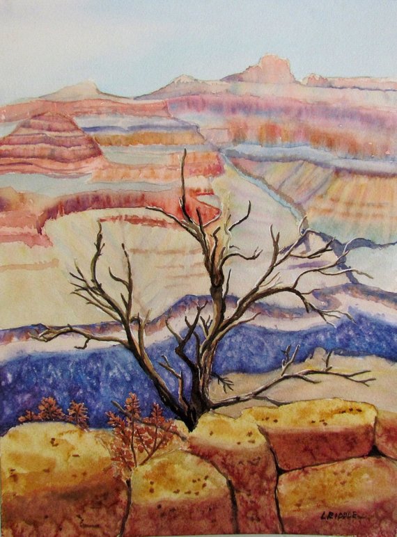 570x772 Grand Canyon Watercolor Original Dead Tree Rocks 9x12 Etsy - Grand Canyon Watercolor