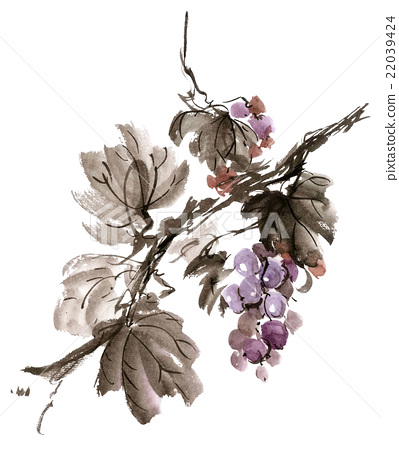 399x450 Grapevine Watercolor Illustration - Grape Vine Watercolor