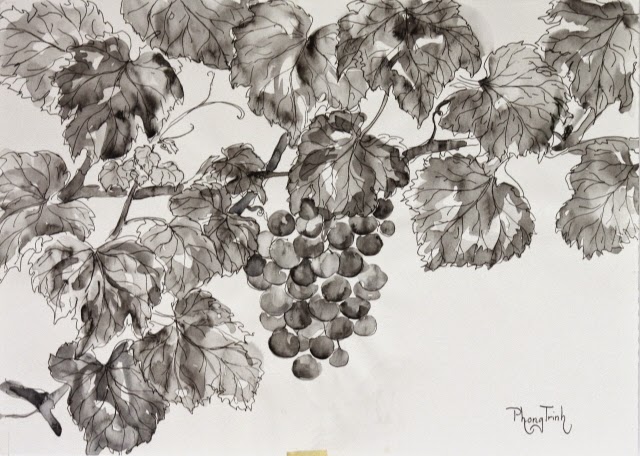 640x456 Phong Trinh Watercolors The Grape Vine, Watercolor And Pen - Grape Vine Watercolor