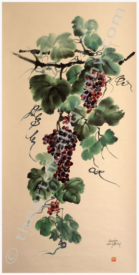 283x558 Contemporary Grapes Painting With Japanese Watercolors, Grapes In - Grape Vine Watercolor