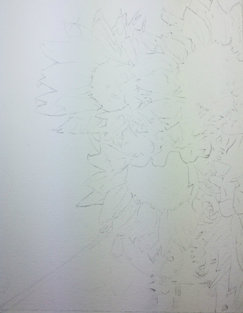 800x1028 Sunflower, Watercolor Step By Step By Carrie Waller - Gray Watercolor Paper