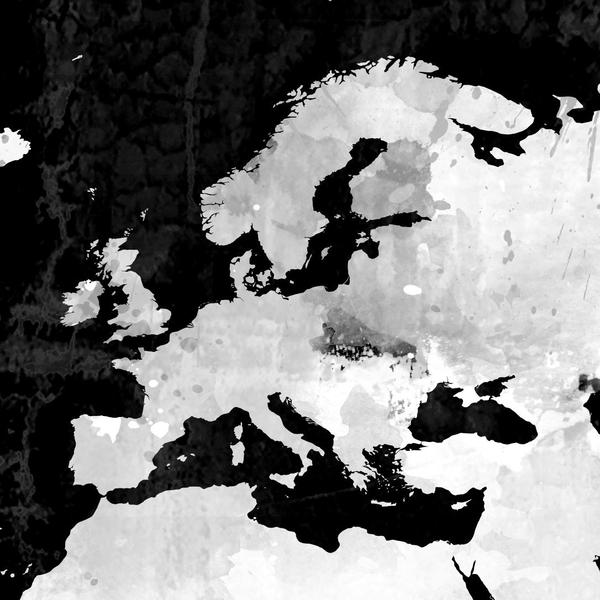 600x600 Grayscale World Map Canvas Art Print - Grayscale Watercolor