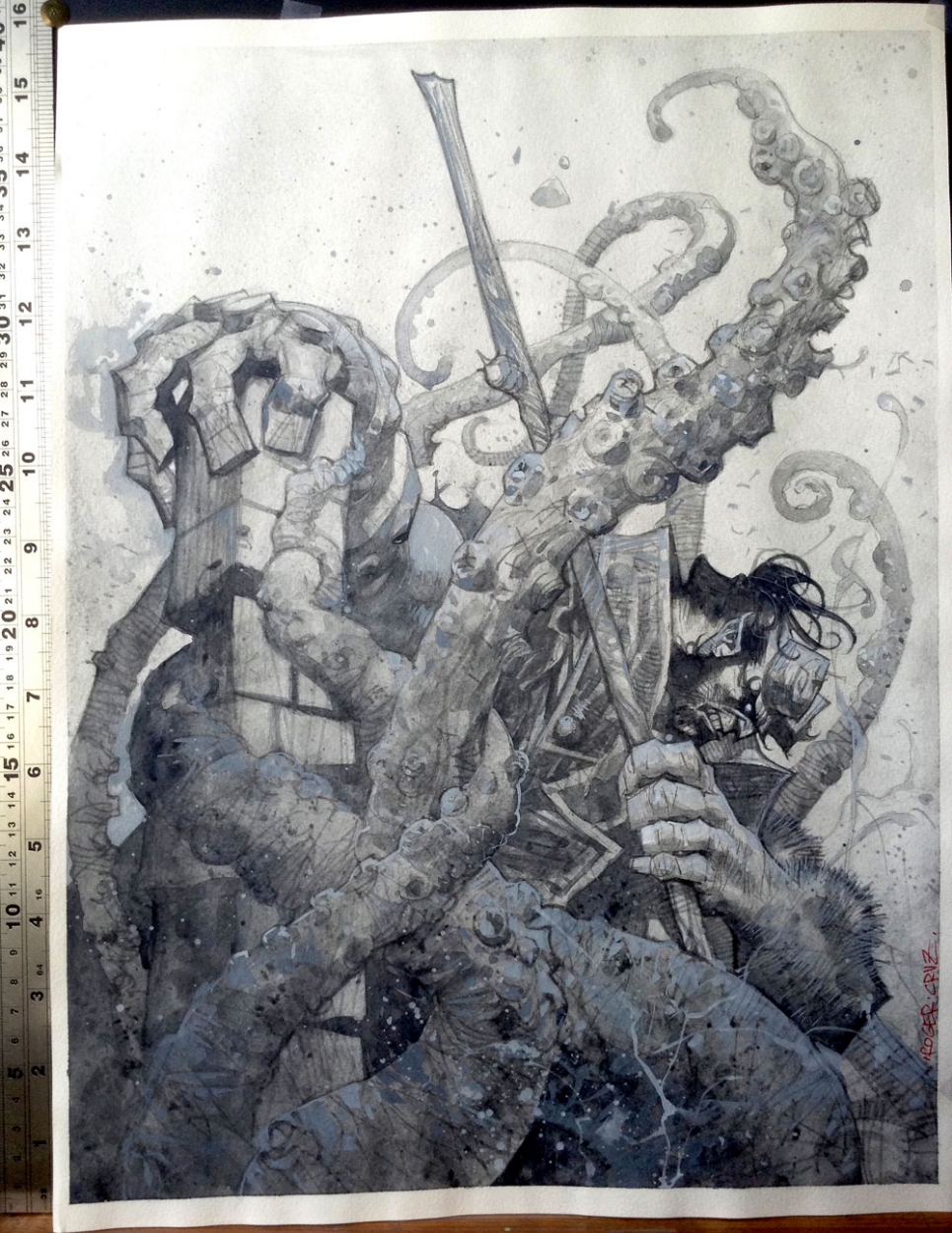 965x1250 Hellboy Grayscale Watercolor - Grayscale Watercolor
