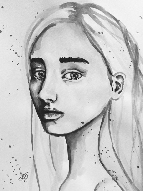 600x800 Latest Artwork Watercolor And Pen Face Sketches And Botanical Studies - Grayscale Watercolor