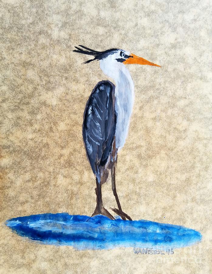 698x900 Great Blue Heron Watercolor Antique Parchment Paper Painting By - Great Blue Heron Watercolor