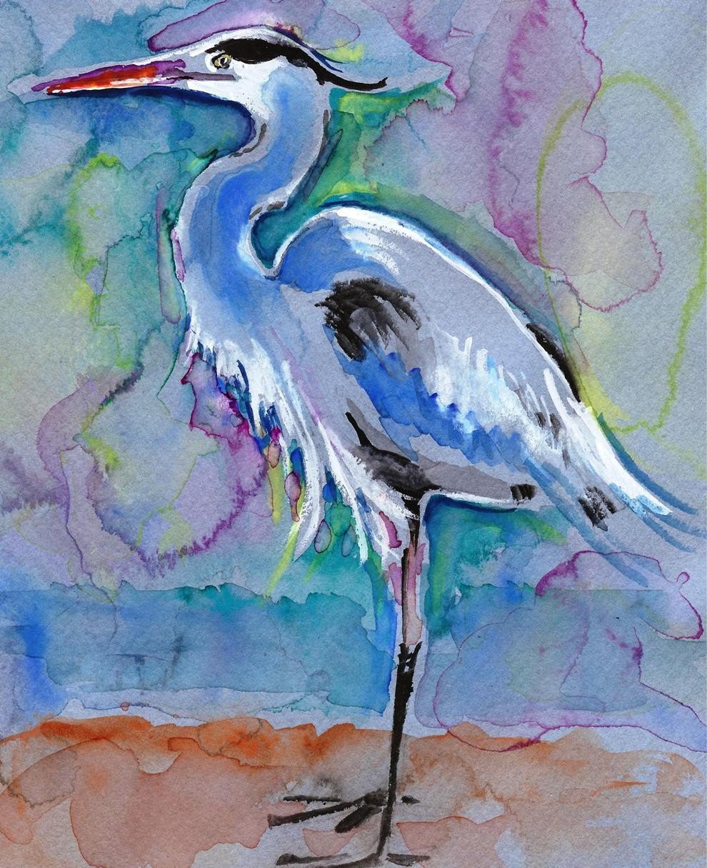 990x1215 Great Blue Heron Watercolor Painting Print Artist Signed Etsy - Great Blue Heron Watercolor