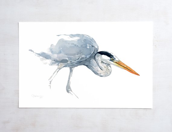 570x440 Great Blue Heron Watercolor Print 11x14 Etsy - Great Blue Heron Watercolor