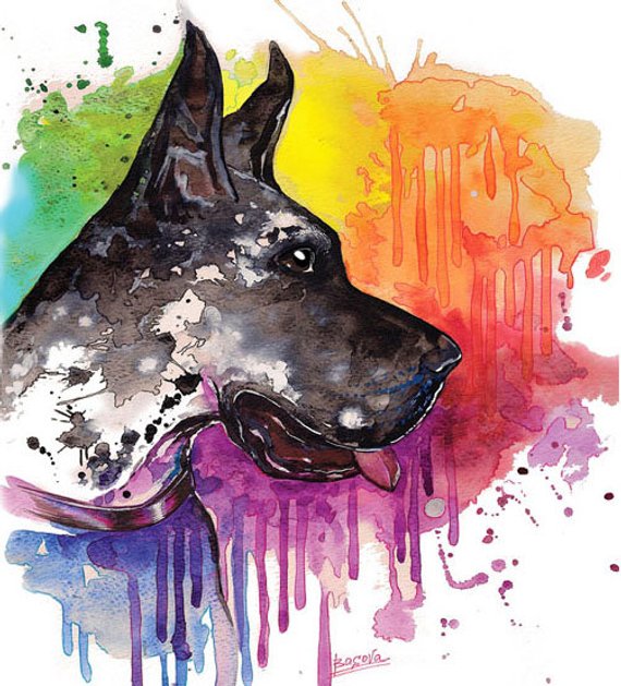 570x629 Great Dane Dog Watercolor Print Home Decor Dog Watercolor Etsy - Great Dane Watercolor