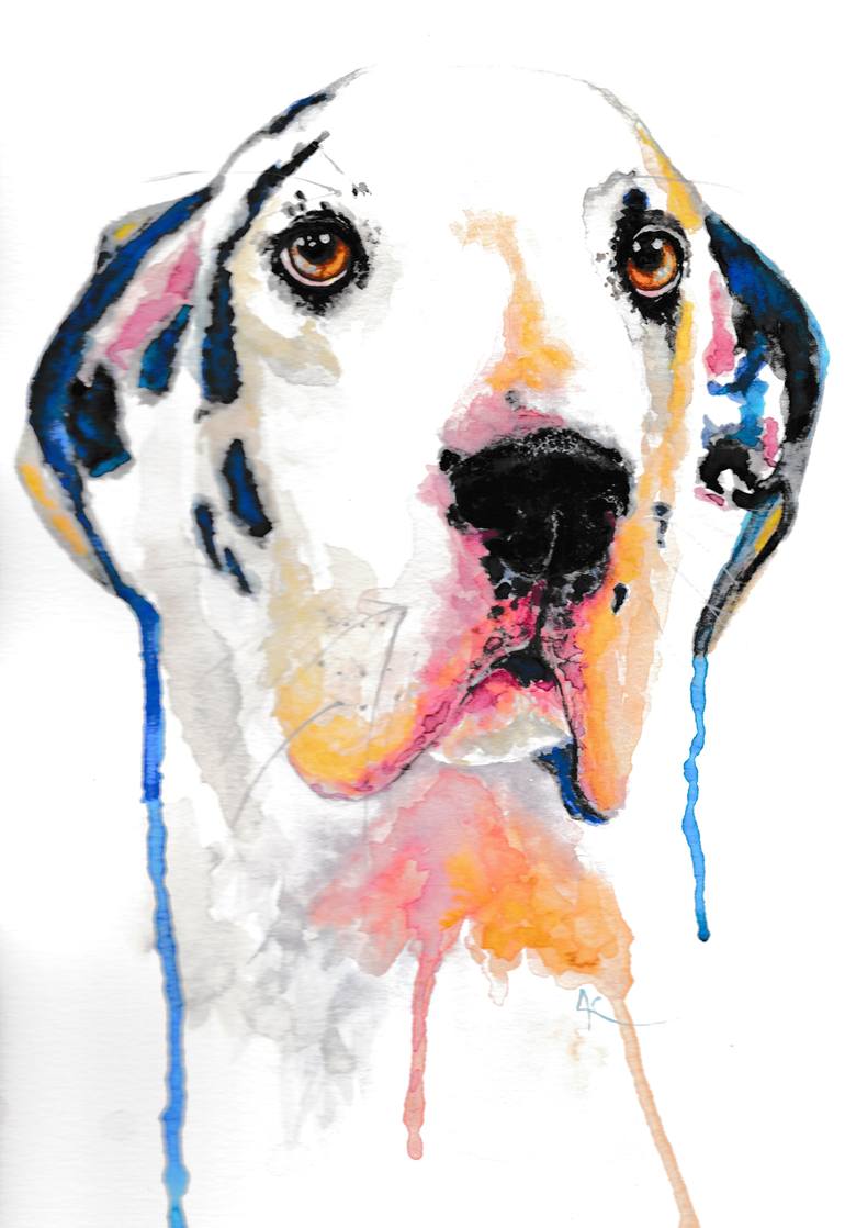 770x1118 Harlequin Great Dane Merlin Painting By A Cousineau Saatchi Art - Great Dane Watercolor