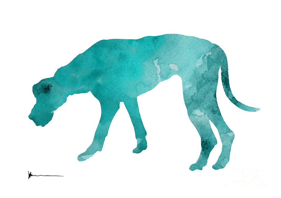 900x636 Turquoise Great Dane Watercolor Art Print Paitning Painting By - Great Dane Watercolor