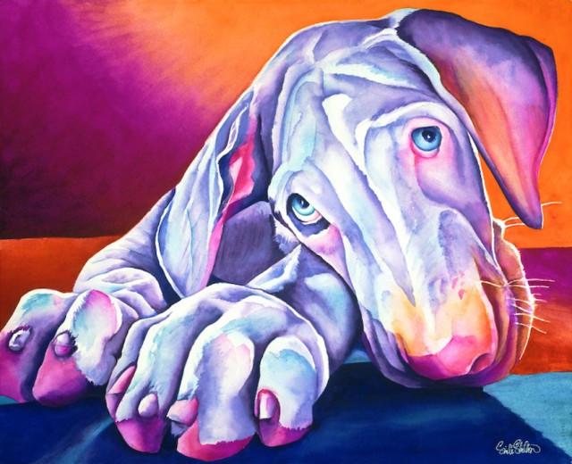 640x520 Gomez Signed Print From Original Watercolor Great Dane Puppy - Great Dane Watercolor