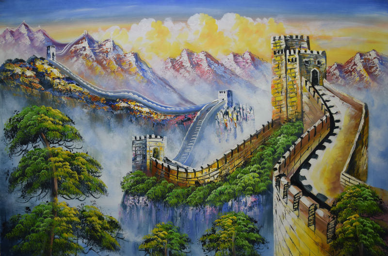 800x528 Handpainted Knife Oil Painting On Canvas Abstract The Great Wall - Great Wall Of China Watercolor