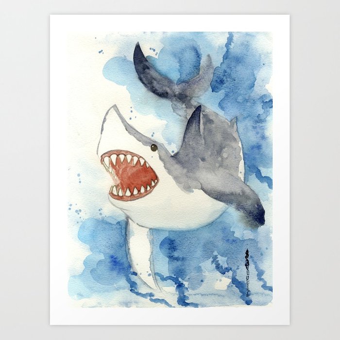 700x700 Great White Shark Art Print By Jojoseames Society6 - Great White Shark Watercolor