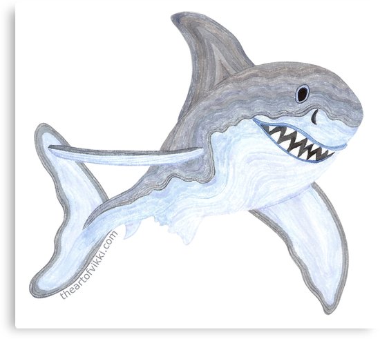 550x491 Great White Shark Fanciful Aquatic Watercolor Canvas Prints By - Great White Shark Watercolor