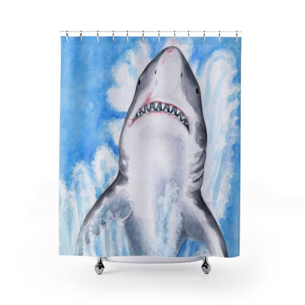 600x600 Great White Shark Watercolor Art Shower Curtain Seven Sirens Studios - Great White Shark Watercolor
