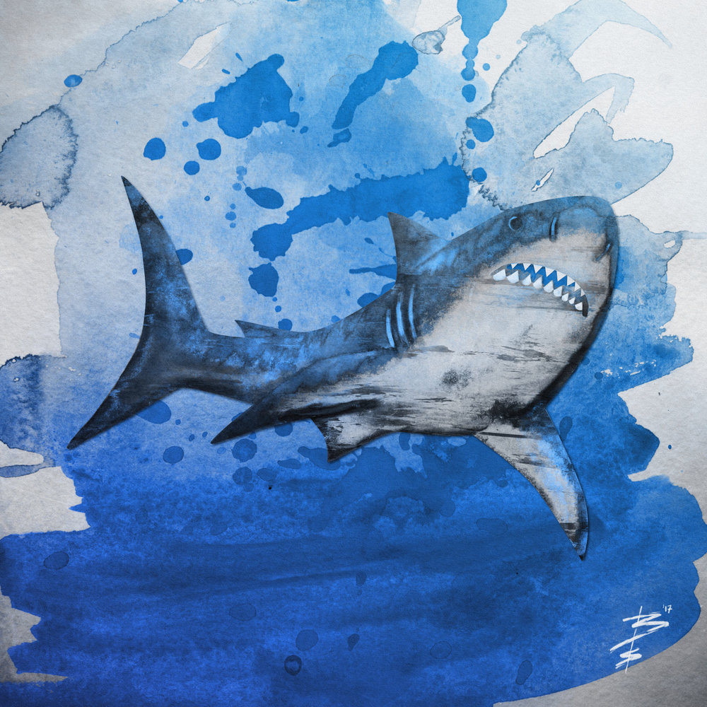 1000x1000 Sharkweek Surreal Great White Shark Square Art Print Arsenal - Great White Shark Watercolor