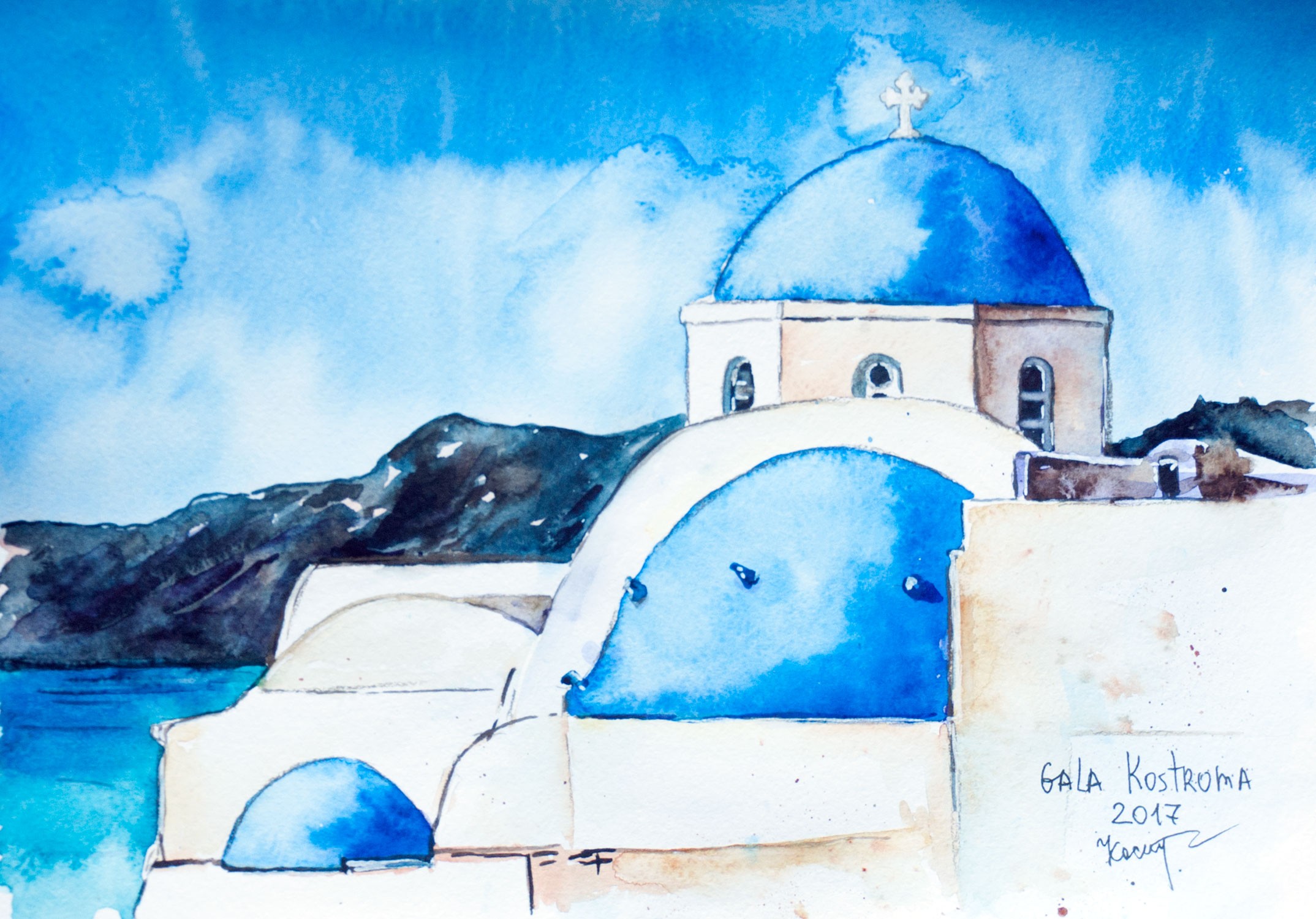 2148x1500 Watercolor, Landscape - Greece Watercolor