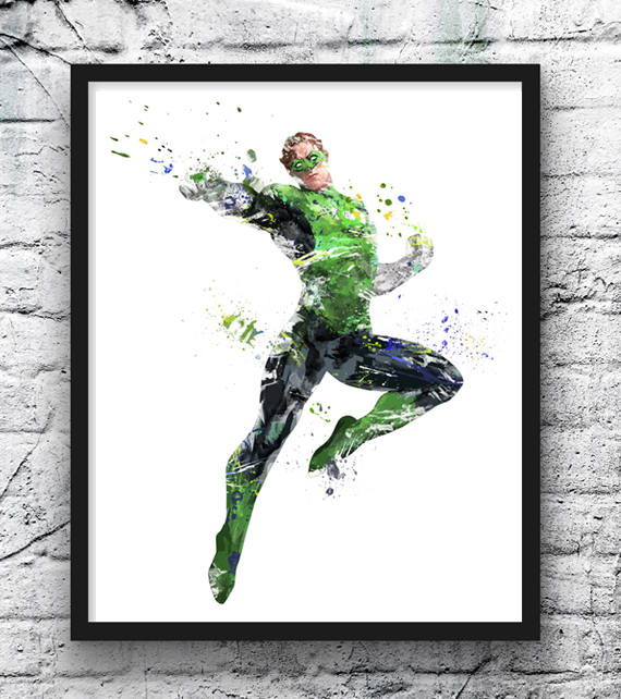 570x642 Green Lantern Watercolor Print Movie Poster Ring Justice Etsy - Green Lantern Watercolor