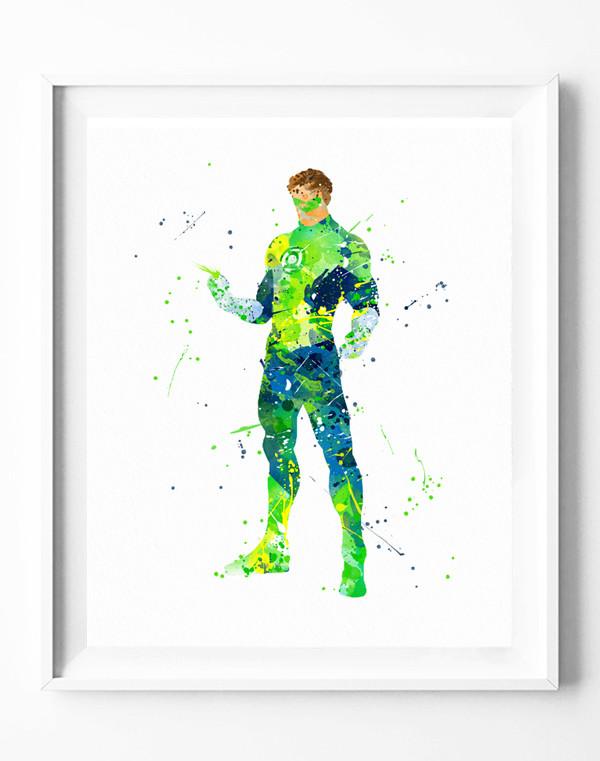 600x761 Green Lantern Art Print Justice League Poster Superhero Watercolor - Green Lantern Watercolor