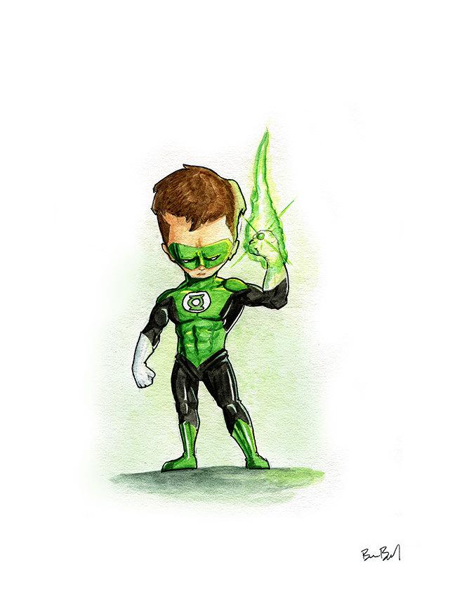 648x864 Green Lantern Inspired Watercolor Print Ben Byrd Art - Green Lantern Watercolor