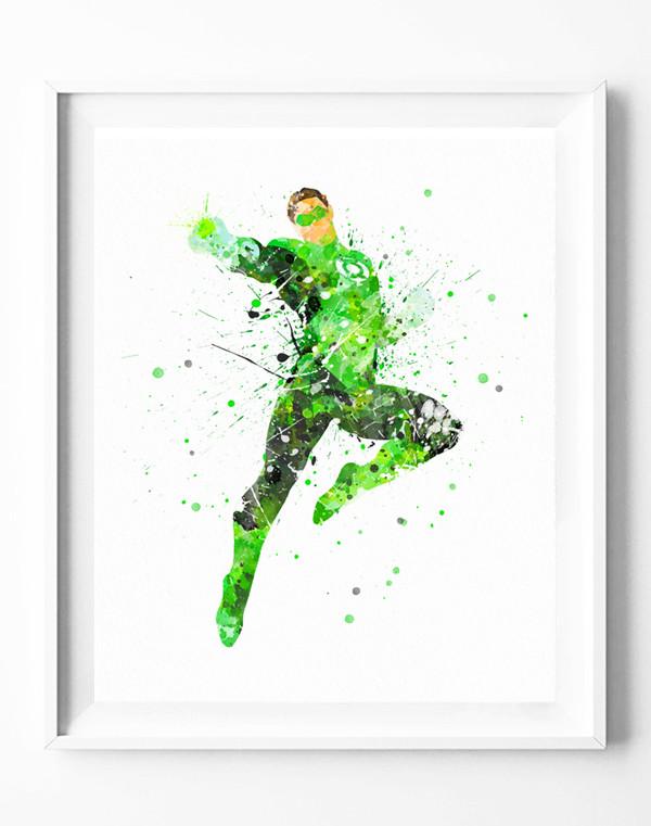 600x761 Green Lantern Poster Dc Superhero Art Print Watercolor Painting - Green Lantern Watercolor