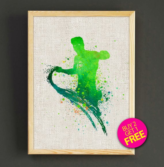 570x578 Green Lantern Superhero Watercolor Art Print Justice League Etsy - Green Lantern Watercolor