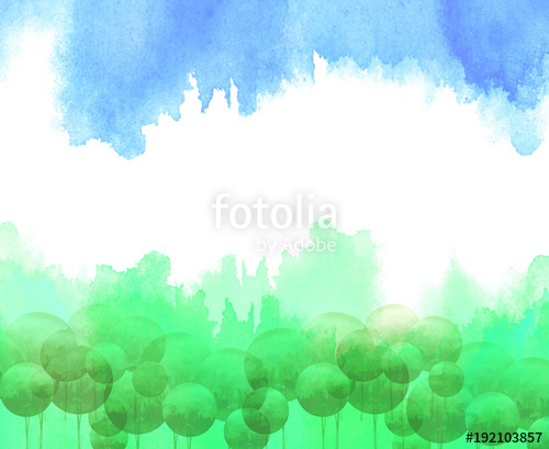500x409 Watercolor Background. Countryside Landscape. Green Tree. Summer - Green Watercolor Background