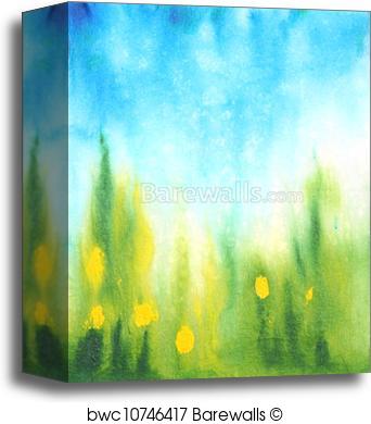 342x390 Canvas Print Of Abstract Hand Drawn Watercolor Background Blue - Green Watercolor Background