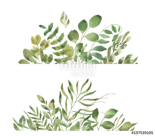 500x439 Leafy Leaf. Green Watercolor Flowers And Florals Border Stock - Green Watercolor Flowers