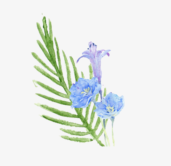592x576 Blue Watercolor Flower Green Leaf Decoration Pattern, Blue - Green Watercolor Flowers