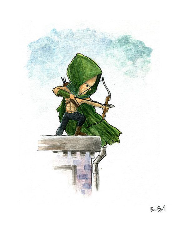 570x760 Green Arrow Comic Book Watercolor Painting Print Illustrations - Green Watercolor Painting
