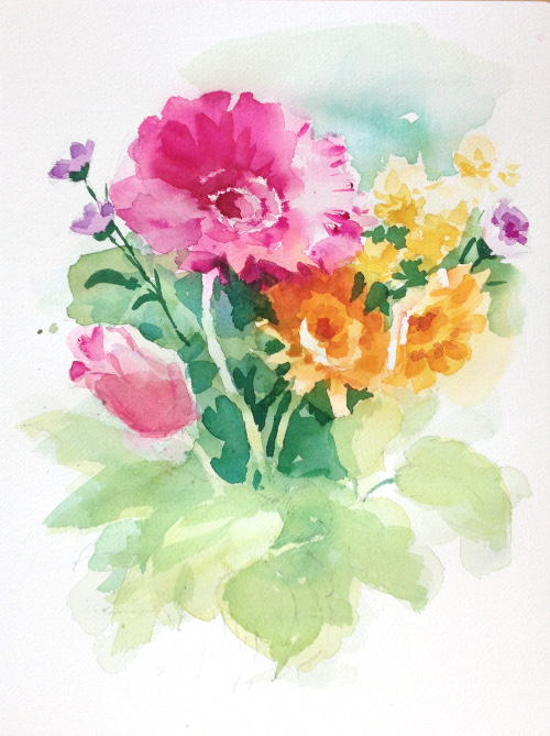 500x669 Painting Flowers In Watercolor From Life - Green Watercolor Painting