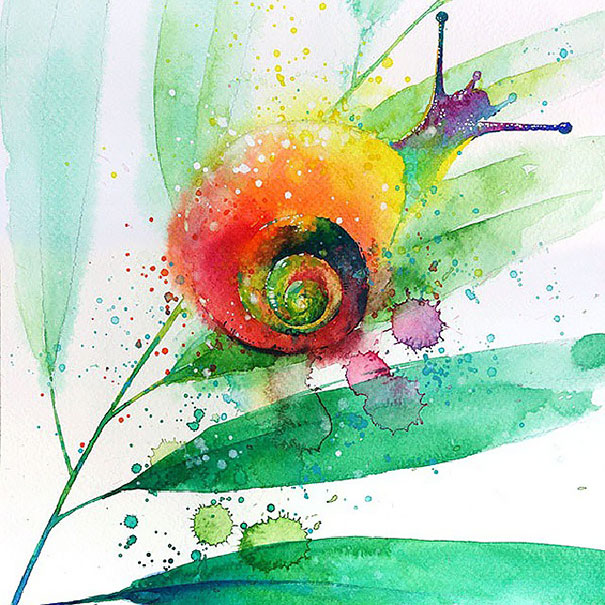 605x605 Splashed Watercolor Paintings By Tilen Ti Bored Panda - Green Watercolor Painting