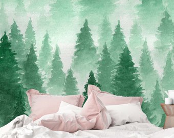 340x270 Watercolor Mural Watercolor Wallpaper Etsy - Green Watercolor Wallpaper