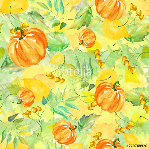 500x500 Watercolor Vintage Seamless Autumn Background. With Paint Divorces - Green Yellow Watercolor