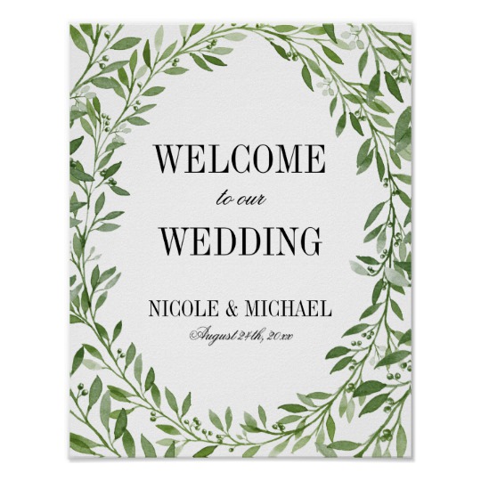 540x540 Greenery Watercolor Leaf Wreath Wedding Welcome Poster - Greenery Watercolor