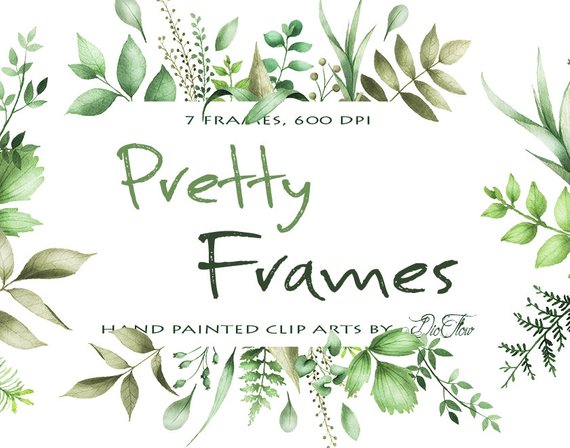 570x448 Watercolor Greenery Clipart Frame Leaf Leaves Clipart Vector Etsy - Greenery Watercolor