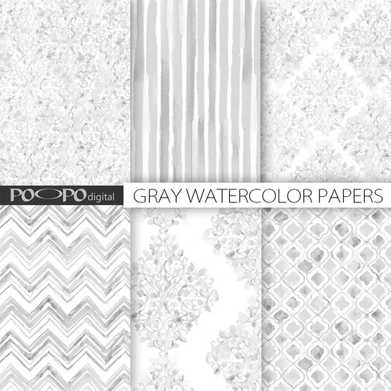 570x570 Gray Digital Paper Grey Watercolor Hand Painted Pattern Damask Etsy - Grey Watercolor Paper