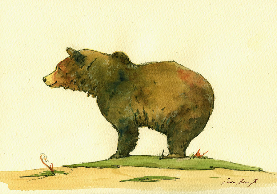900x632 Grizzly Bear Watercolor Painting Painting By Juan Bosco - Grizzly Bear Watercolor