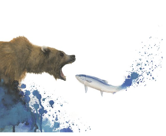 570x467 Grizzly Bear Watercolor Print Etsy - Grizzly Bear Watercolor